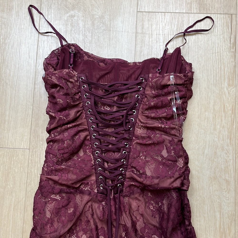House of CB Burgundy Lace Midi Dress - Picture 7 of 8